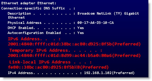 Network adapter - IPv6 & IPv4 addresses