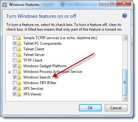 pesquisa não funciona no Outlook em 2010 windows xp