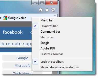 internet explorer 11 favorites bar