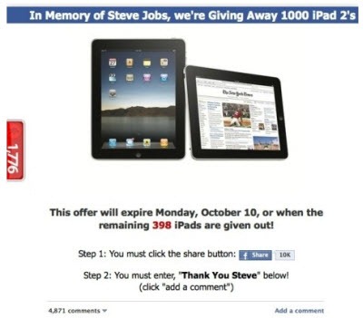 Facebook - free iPad scam