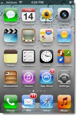 Apple iPhone 4s home screen