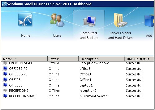 Small Business Server 2011 Essentials workstation backup