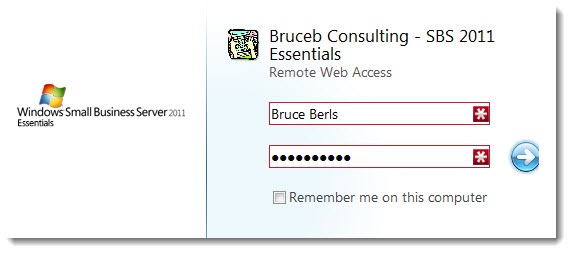 SBS 2011 Essentials remote web access login screen