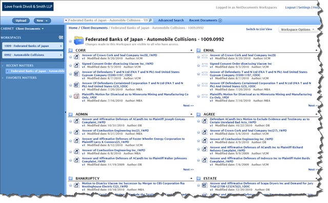 Law Firms In The Cloud - NetDocuments case screen