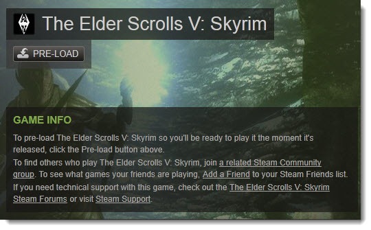 The Elder Scrolls V: Skyrim pre-load