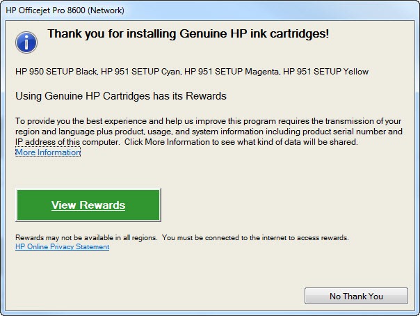 HP OfficeJet Pro 8600 Plus genuine inkjet cartidge rewards offer