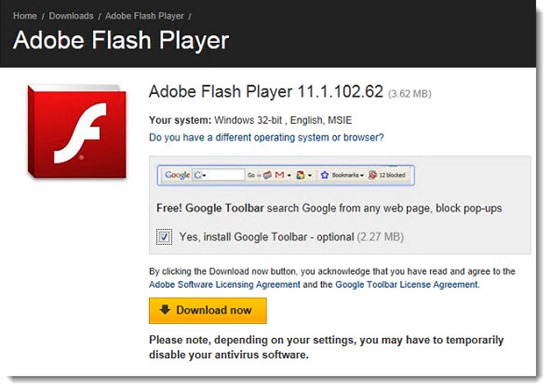 Unwanted toolbars - Google Toolbar and Adobe Flash