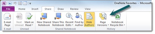Microsoft OneNote 2010 page versions