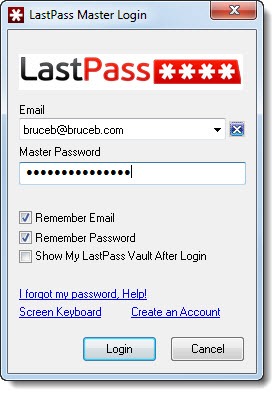 LastPass login screen