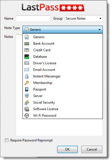 LastPass 2.0 Secure Notes