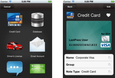 LastPass Wallet - secure notes for iOS