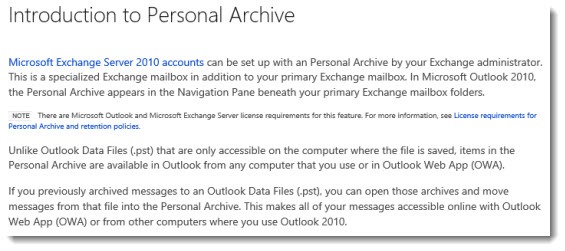 Office 365 personal archives defined (with small print)