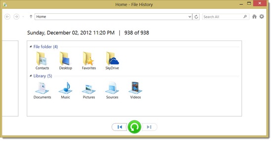 Windows 8 File History - restore