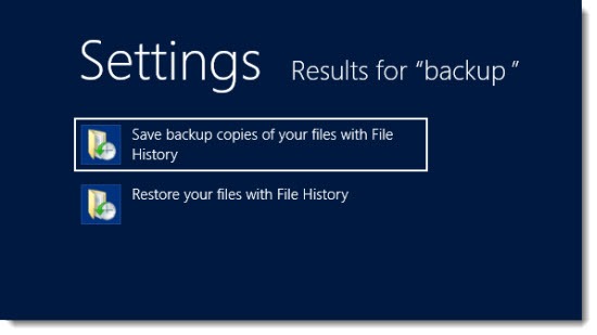 Windows 8 File History - search on Start screen