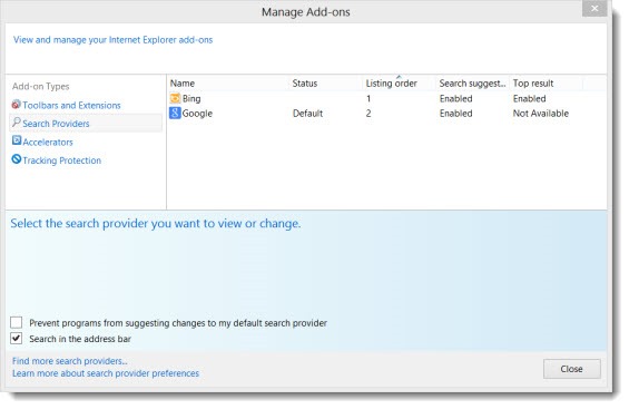 Internet Explorer search providers