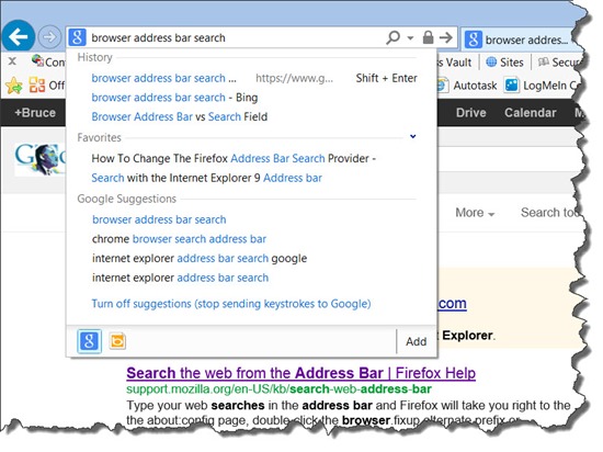 Internet Explorer - sample search in address bar