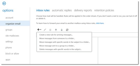 Outlook Web App - creating rules