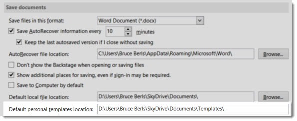 Office - default personal templates location