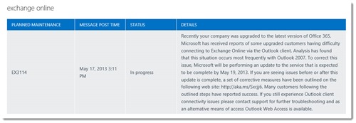 Office 365 - Exchange connectivity message