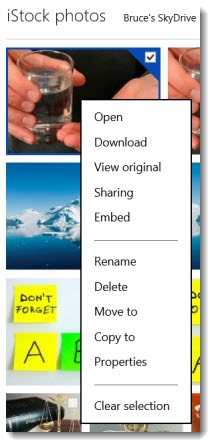 Skydrive - right-click context menu