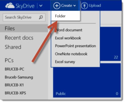Skydrive - create folder