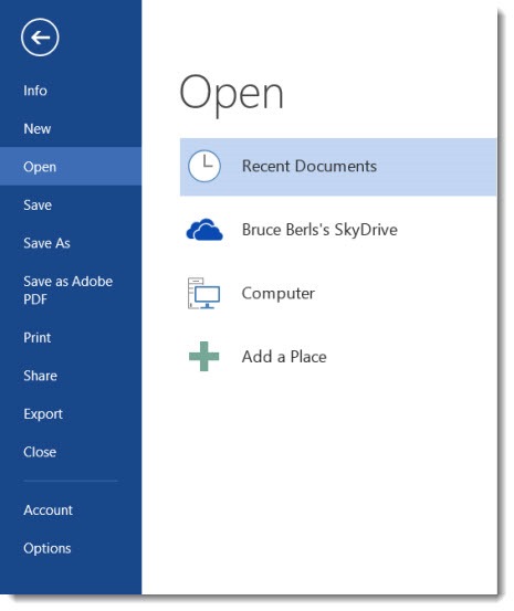 Skydrive - integration with Office 2013