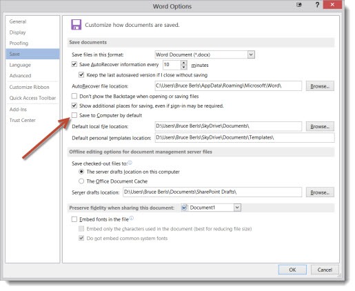 Office 2013 - save to computer by default