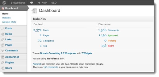 Wordpress - Bruceb News dashboard