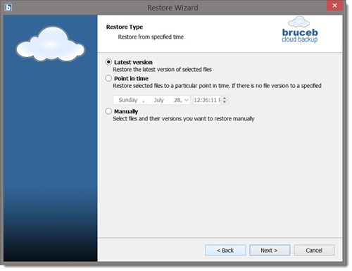 Bruceb Cloud Backup - restore wizard