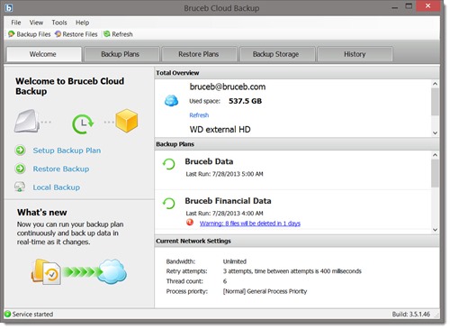 Bruceb Cloud Backup - welcome screen