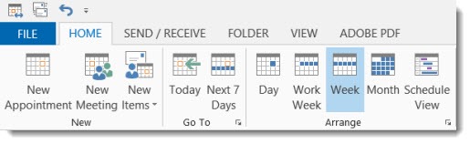 Outlook - weekly calendar view