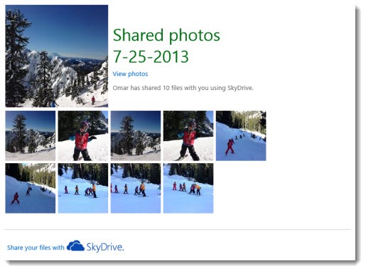 Skydrive - photo sharing email