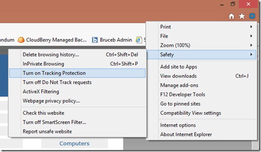 Internet Explorer - enable Tracking Protection