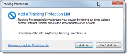 Internet Explorer Tracking Protection