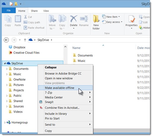 Skydrive - offline files