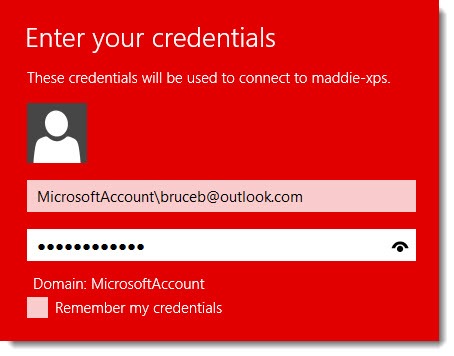 Remote Desktop - Windows 8 login credentials