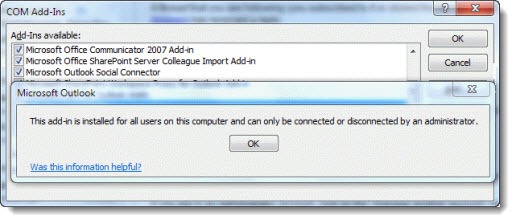 disable add ins outlook