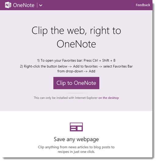OneNote Clipper - send web pages to OneNote