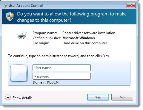 Standard user - prompt for local administrator password