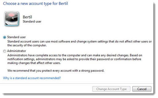 User accounts - standard user vs. local administrator