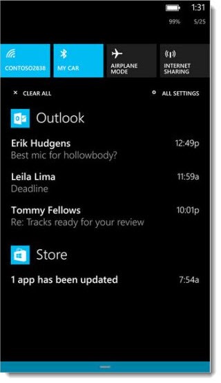 Windows Phone 8.1 - Action Center for notifications