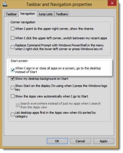 Windows 8.1 - navigation - go to desktop