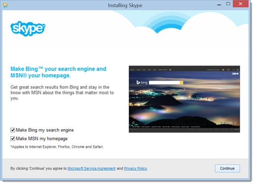 Skype - change home page & search engine