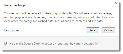 Google Chrome Software Reset Tool - restore defaults