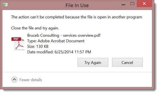 Windows 8 - cannot delete PDF - file is open in another program