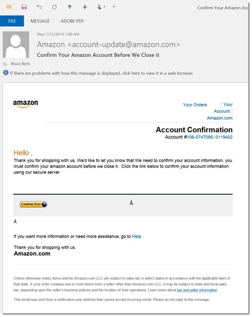 Amazon scam email