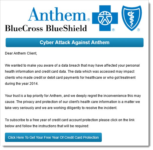 Anthem hack - sample phishing email