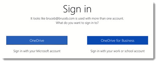 OneDrive vs. OneDrive For Business - login screen