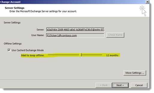 Outlook 2013 - cached Exchange mode sync slider