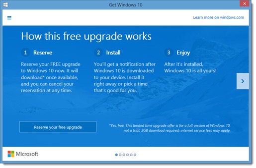 Windows 10 upgrade notification - reserve with email address